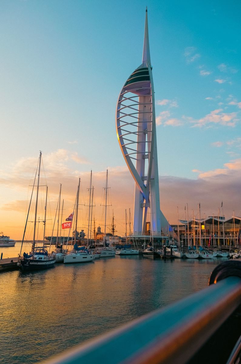 Spinnaker Tower in golden autumn light